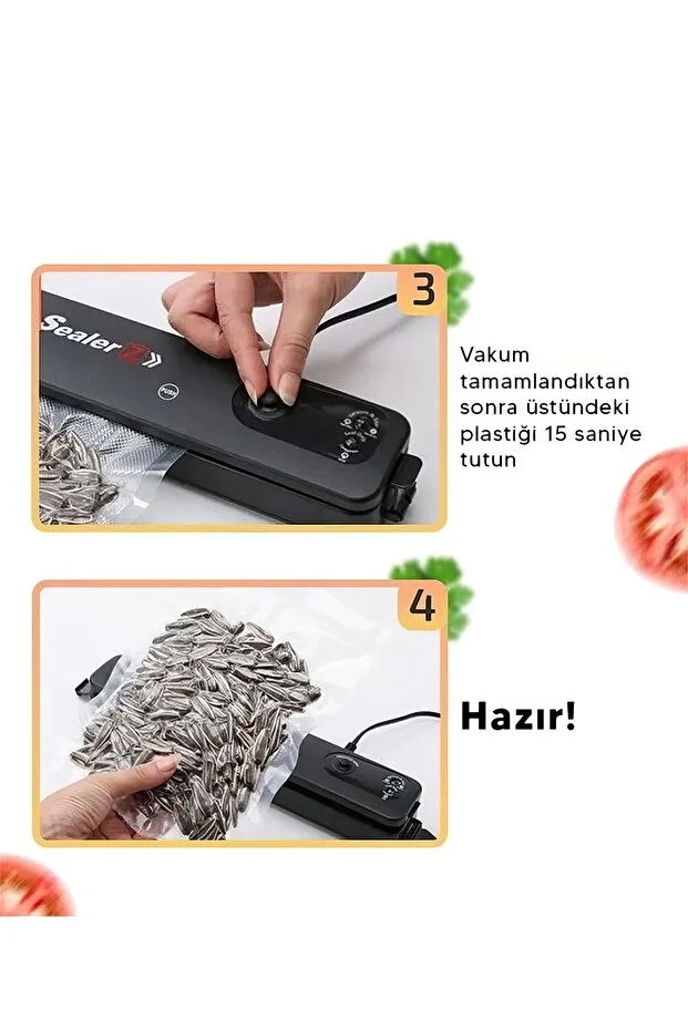 Gıda Mühürleme Vakum Makinesi- Yiyecek Tazeliği Koruma Ev Ve Restoran- 10 Adet Poşet Hediyeli